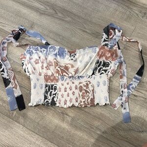 Wilfred White and Blue Raglan Crop Top